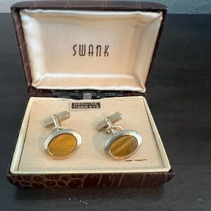 SWANK Silver and Gold Tiger Eye Cufflinks